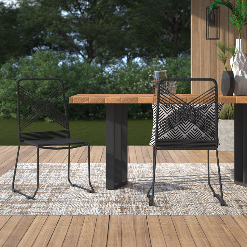 Ahlem Stacking Patio Dining Side Chair, Black