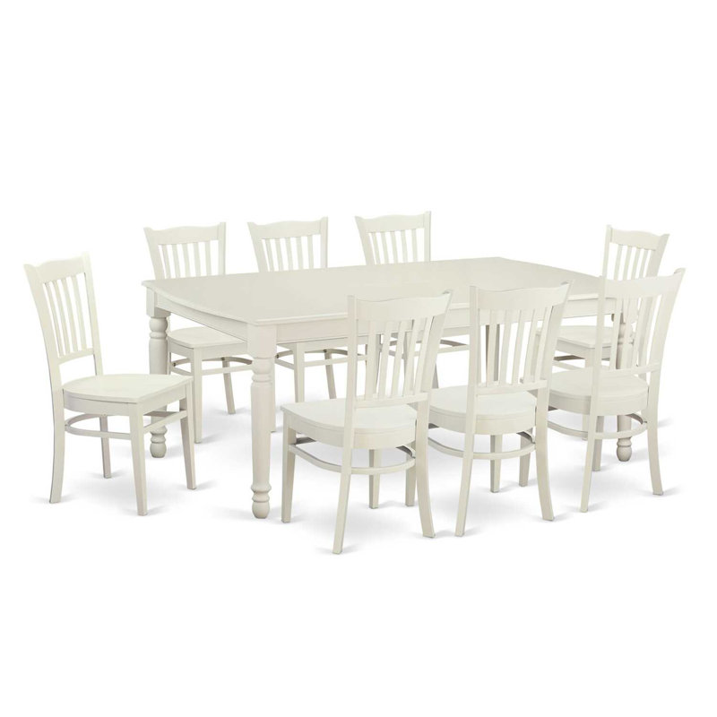  Ensemble de salle à manger 9 pièces - Table de cuisine avec 8 chaises - Table rectangulaire 42 po x 78 po - Finition lin blanc