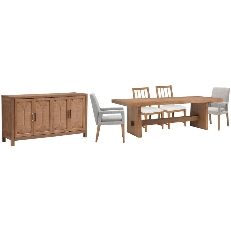 Trestle Dining Table With 2 White Side Chairs 2 Arm Chairs And Buffet, 6 Pieces: Table, 4 Chairs, Buffet, White