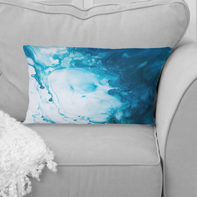 Coussin décoratif bleu sarcelle et blanc aquatique Whimsy I - Abstract