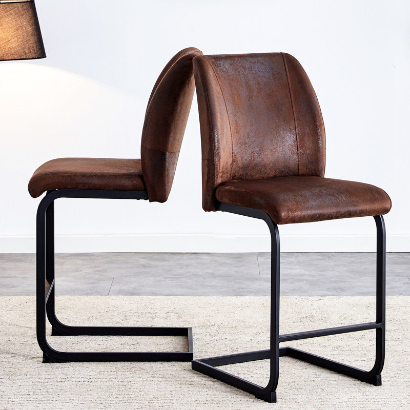 2 chaises de comptoir en suède brun avec pieds en métal noir, fabrication stable avec 2 tabourets de cuisine, siège élégant et respirant