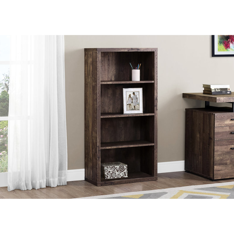 Bibliothèque contemporaine à 4 tablettes en brun, pour bureau et chambre à coucher, bibliothèque spacieuse à 5 niveaux avec rangement brun, bureau de chambre à coucher au design moderne, 1 tablette inférieure stable