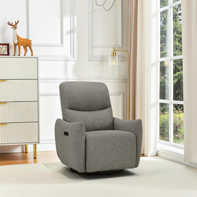 Fauteuil pivotant inclinable recouvert de tissu gris pâle avec ports USB, Polyester gris
