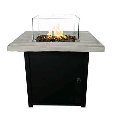 Modern Reinforced Concrete Propane Fire Pit Table - 40000 , Black+Gray, 30.2 In X 24.31 In, Outdoor Fun 40,000 Heat, Sleek Table, Black And Gray, 30.2X30.2X24.31