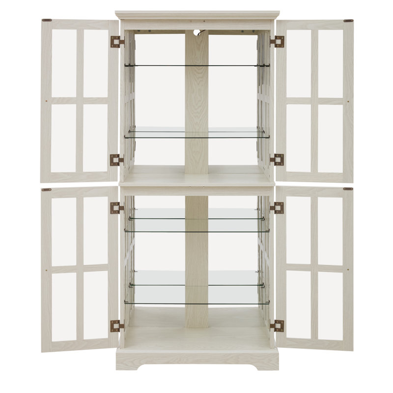 Vitrine Curio, vitrine antique avec portes en verre et tablettes réglables pour objets de collection, vitrine rétro à quatre portes avec ampoule E26 pour le bureau personnel