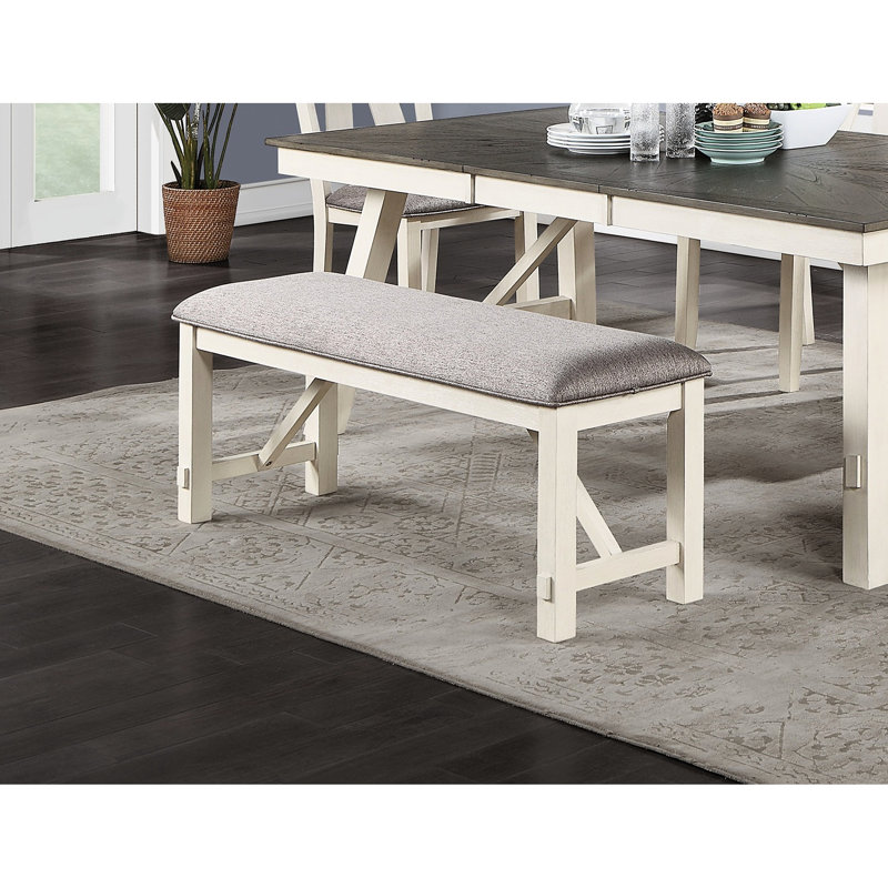 Banc de salle à manger moderne gris avec garniture blanche, housse de siège et base