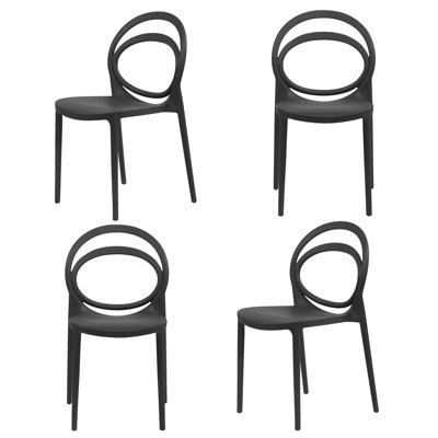 Kendrah Bentwood Design Stackable Dining Chair for Interior and Exterior in Black – Set of 4