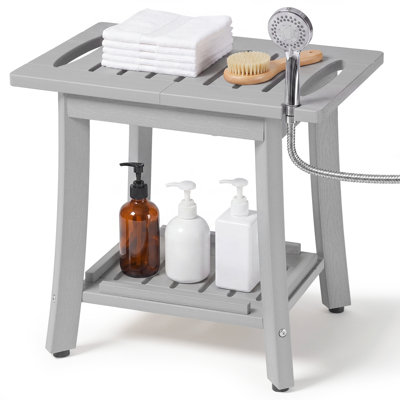 25.2 in Large HDPS Shower Bench with 2-Tier Storage, 450 lbs Weight Capacity, Shower Head Groove & Non-Slip Feet