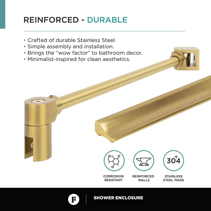 Neo Angle Acrylic Shower Base with Satin Brass Frameless Enclosure