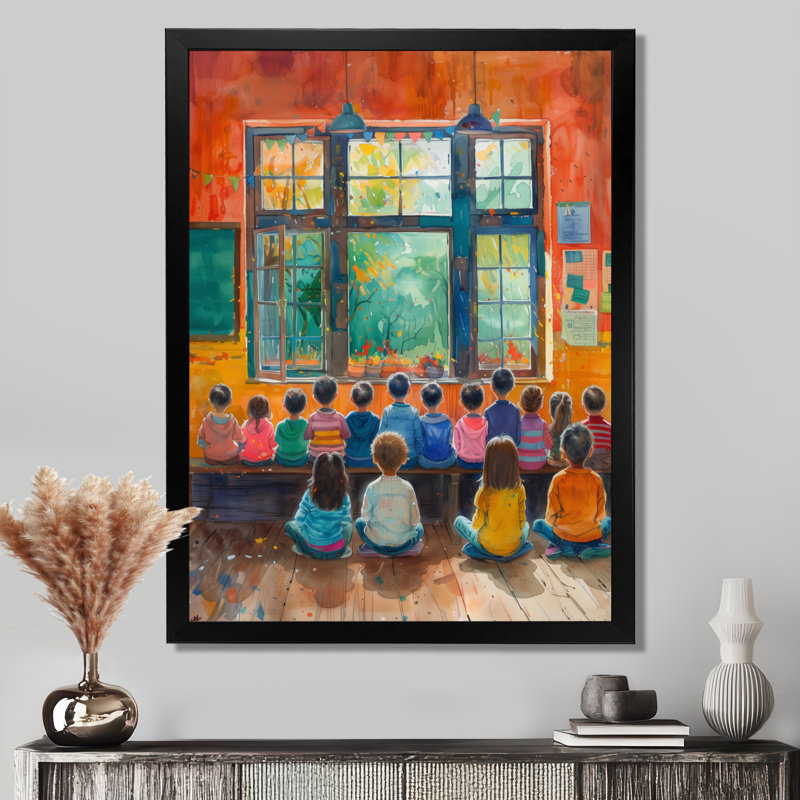 Impression d'art mural orange et bleu Creative Classroom School II - Écoles, H 40 po x l 30 po x P 1,5 po, Cadre simple noir