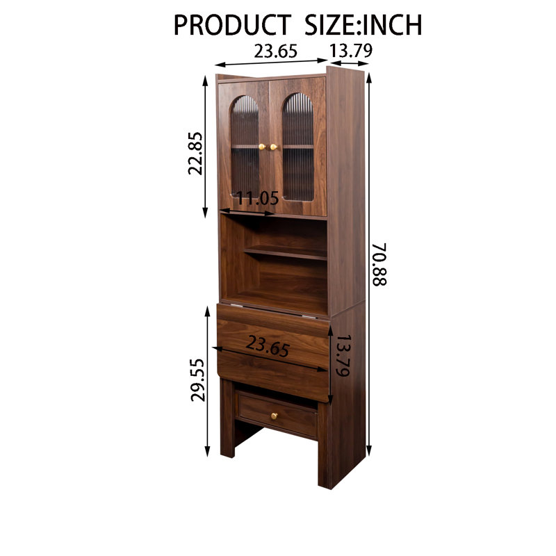 Bureau d'écriture convertible pliable avec bibliothèque, Noyer
