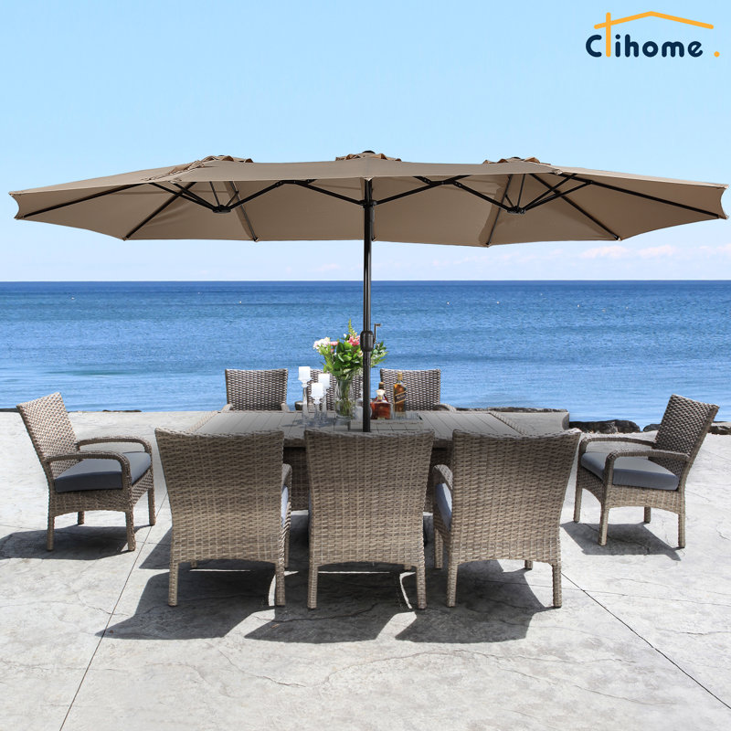 Tan Steel 15 ft Market Umbrella with Stand