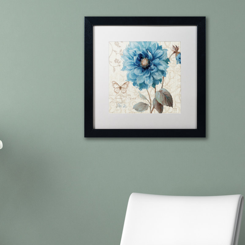 11x11 Blue Floral Art Print in Black Frame