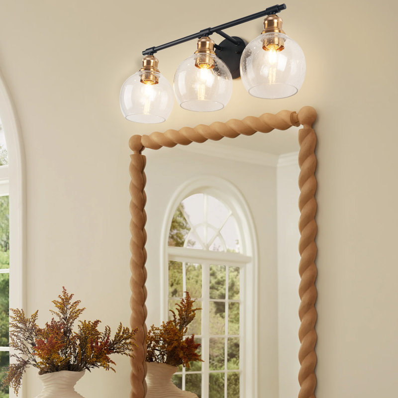 Modern 21.9 In. 3-light Black And Copper Wall Sconce With Glass Shade Wall Light Fixtures For Mirror, No Bulbs Included