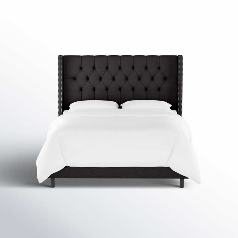 Breckin Upholstered Wingback Bed, Classic Black Linen, Twin