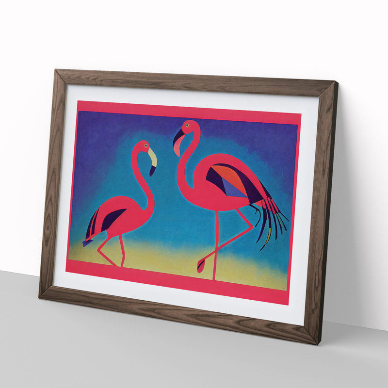 Two Abstract Flamingos Vol.1 - Framed Print, 25cm H x 34cm W x 2cm D, Walnut