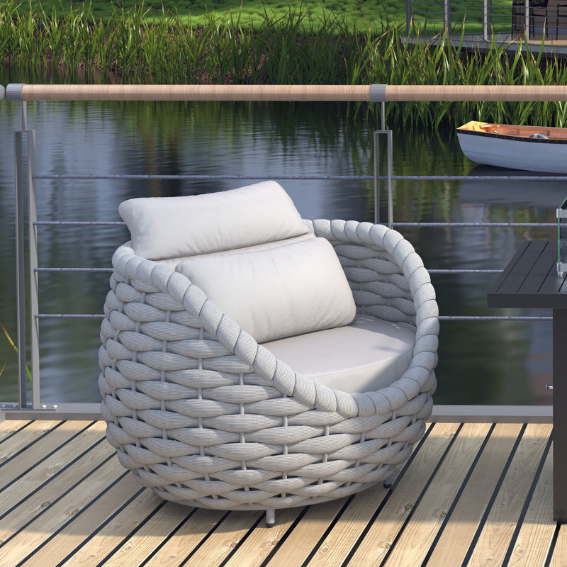 Pingel PVC-Coated Polyester Rope Aluminum Frame Outdoor Lounge Chair for Cabin Proch Deck Balcony Poolside Garden, Light Gray