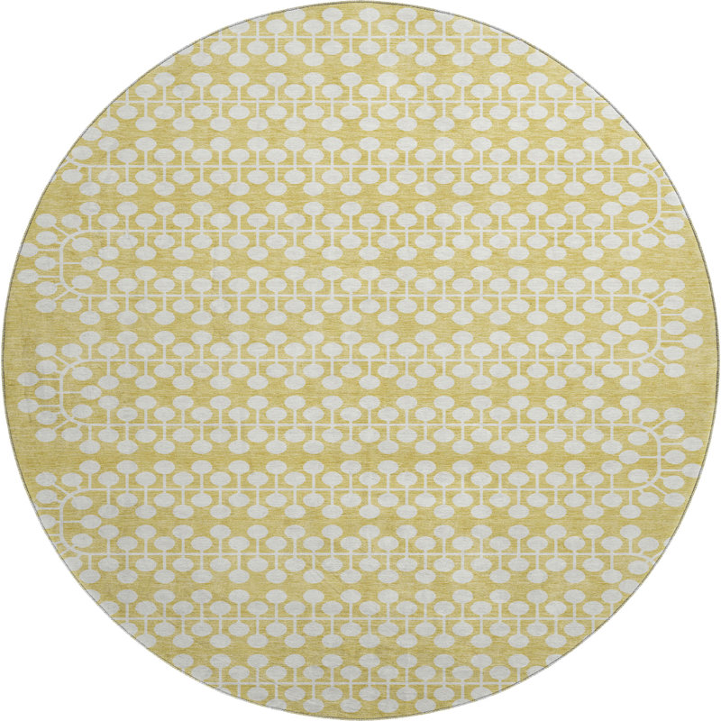 Premium Machine Washable Mayfield AMF2247 Geometric Rug, Gold, 8' Round