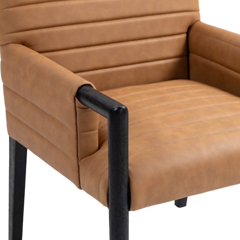Aimee Vegan Leather Dining Arm Chair, Cognac Vegan Leather, Black