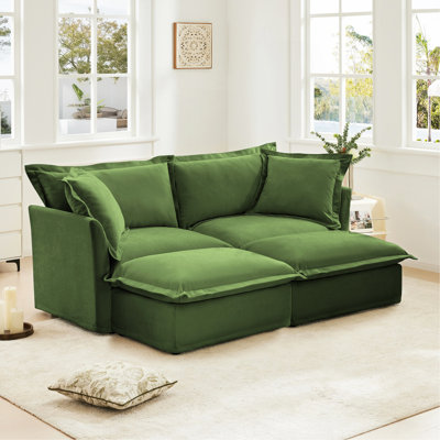 Canapé 2 places à housse avec 2 repose-pieds, canapé-lit 2 places, très grand canapé de cinéma maison pour le salon, chenille, vert