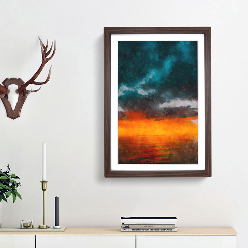 Sunset over Catalina Island - Framed Print, 45cm H x 33cm W x 2cm D, Walnut Framed