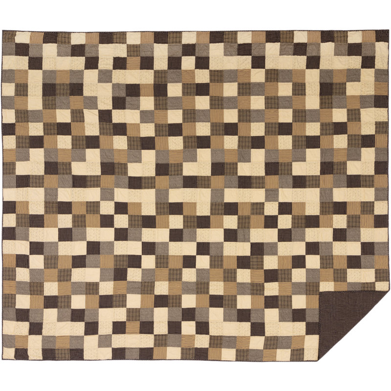 Kettle Grove Queen Black and Beige Cotton Patchwork Quilt Set