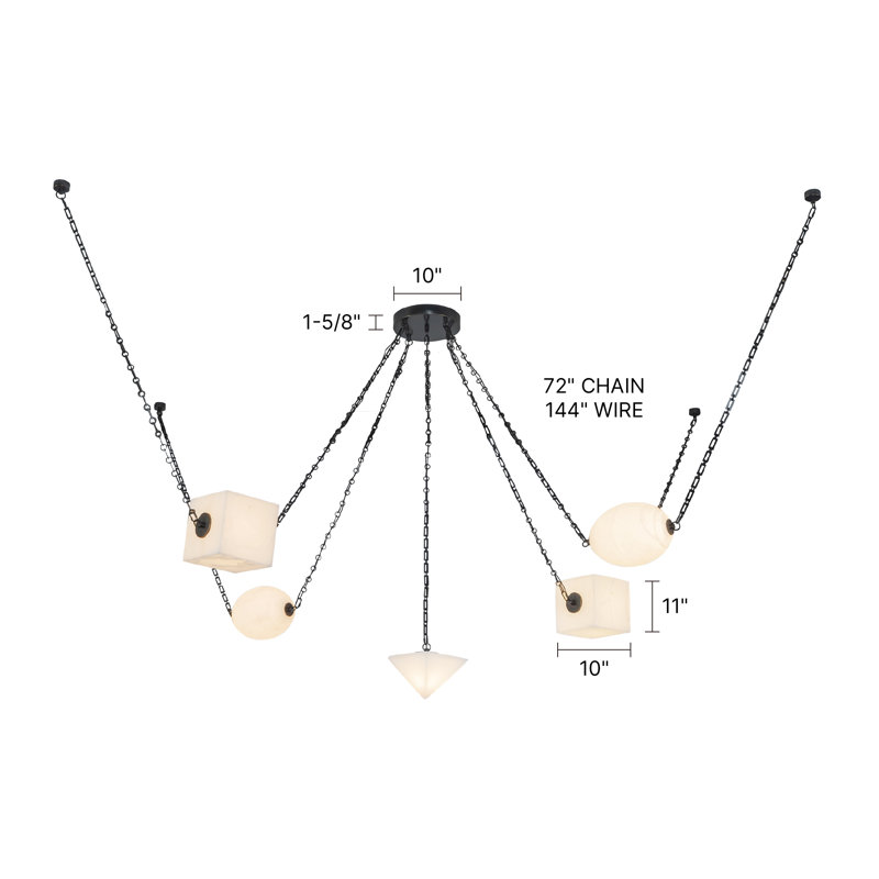 Mineral 5-Light Brass dimmable LED Chandelier, Alabaster, Oil Rubbed Bronze