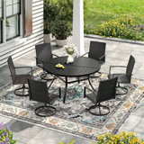 6-Person Outdoor Round Dining Set With Rattan Swivel Chair