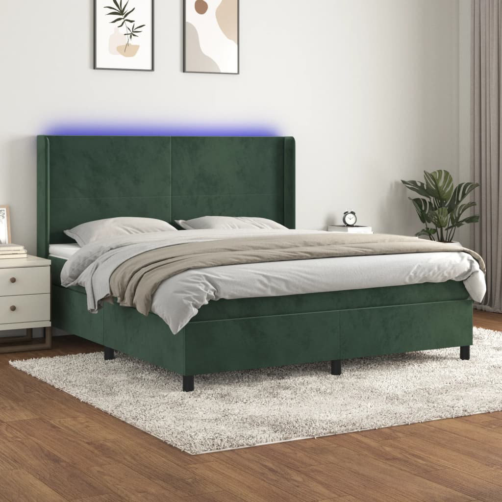 Vidaxl Boxspringbett Mit Matratze & LED Dunkelgrün 160X200 Cm Samt