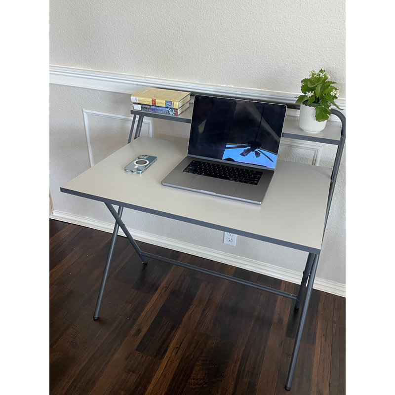 Nexo Foldable Table, No Assembly Required, 2-Tier Computer Desk, Study Desk with Shelf, Metal Frame, Anthracite and Gray