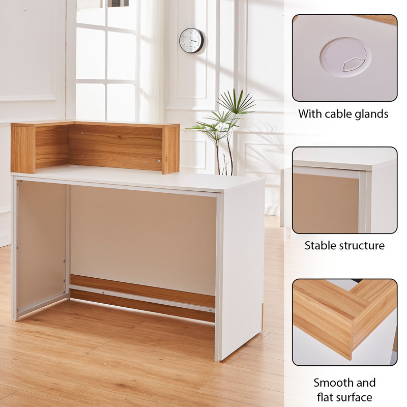 Modern Reception Desk With Counter And Cable Grommet – 47'' Checkout Table For Lobby, Salon, Office