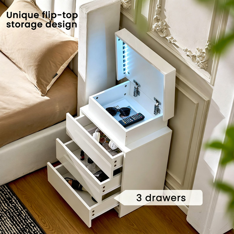 Ambir 45 cm W Bedside Table, White