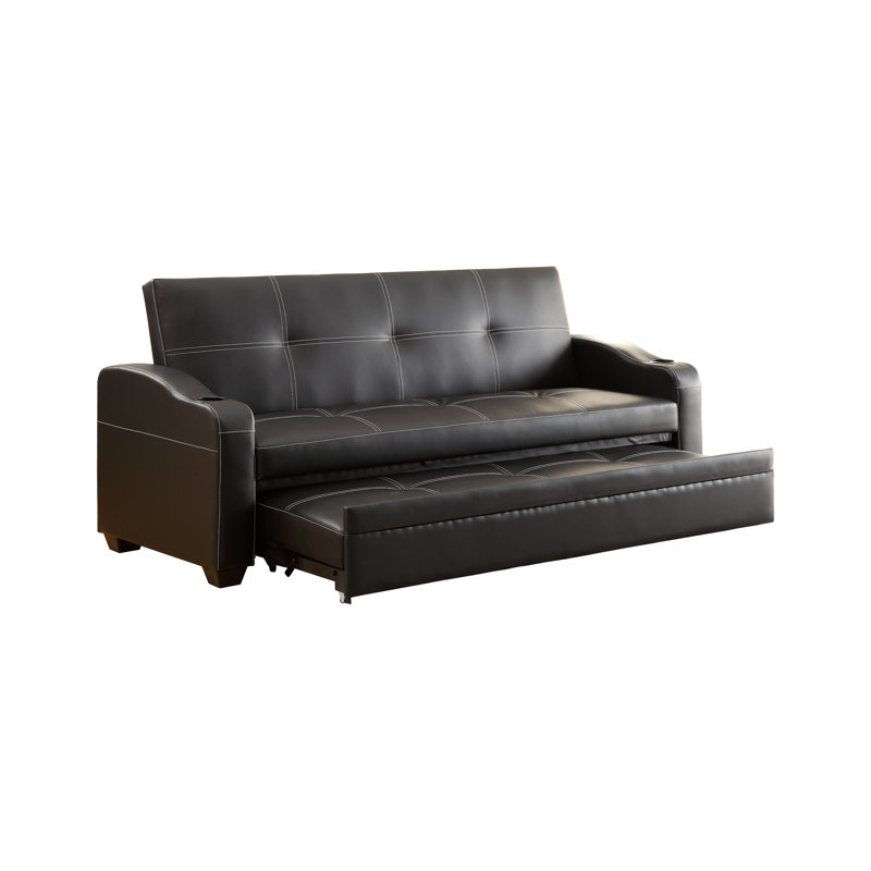 Chaise longue moderne et contemporaine de 82,5 po avec revêtement en similicuir, canapé-lit intégré et porte-gobelets à accoudoirs intégrés