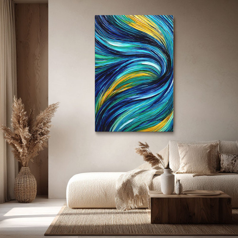 Art abstrait sur toile tourbillonnant, prêt à être accroché - salon moderne, H 12 po x l 8 po