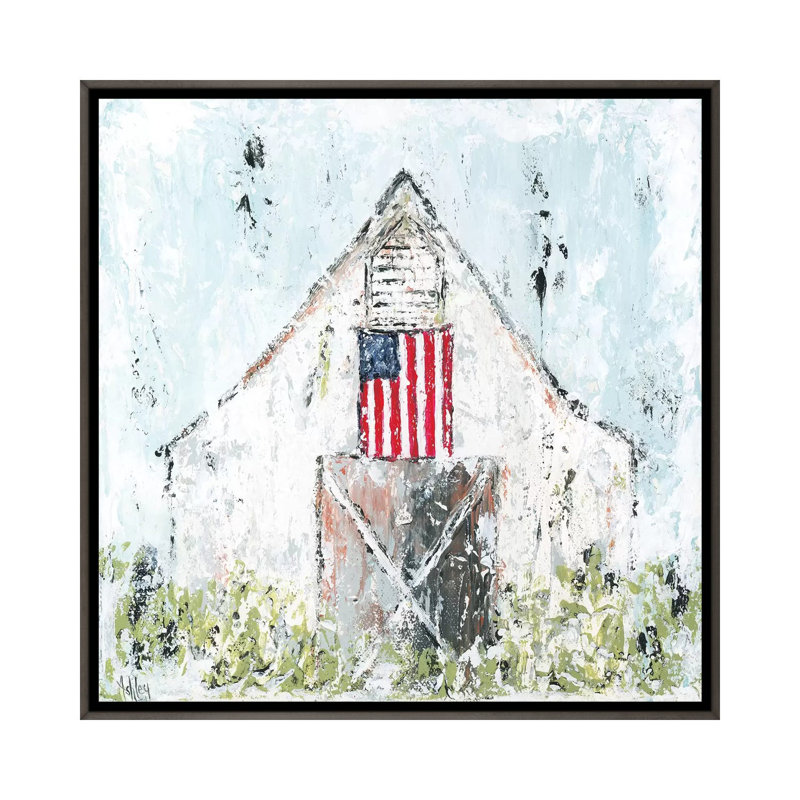Americana Barn par Ashley Bradley - reproduction d'art, H 26 po x l 26 po x P 1,5 po, Toile encadrée de bois rustique foncé