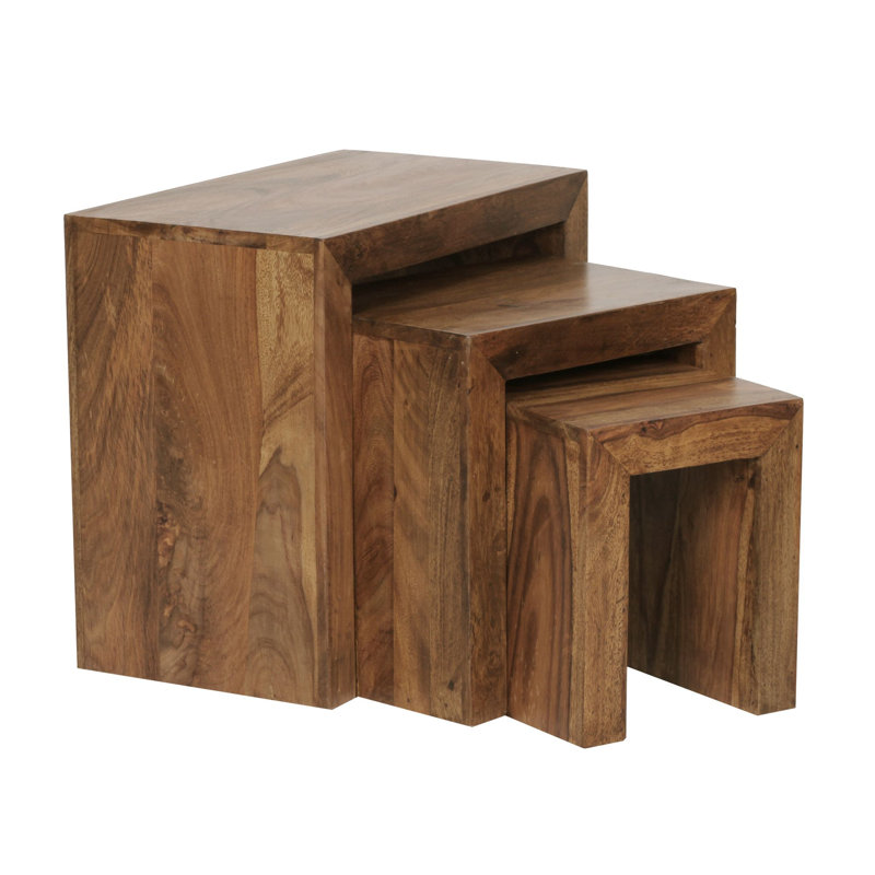 Mumbai Solid Wood Sled Nesting Tables, Sheesham