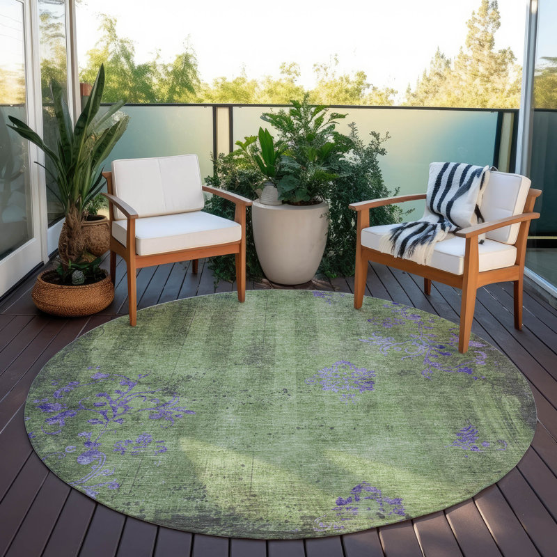 Machine Washable Indoor/Outdoor Xhevrie Aloe Rug, Round 8'