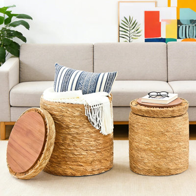 Upholstered Storage Ottoman （Set of 2)
