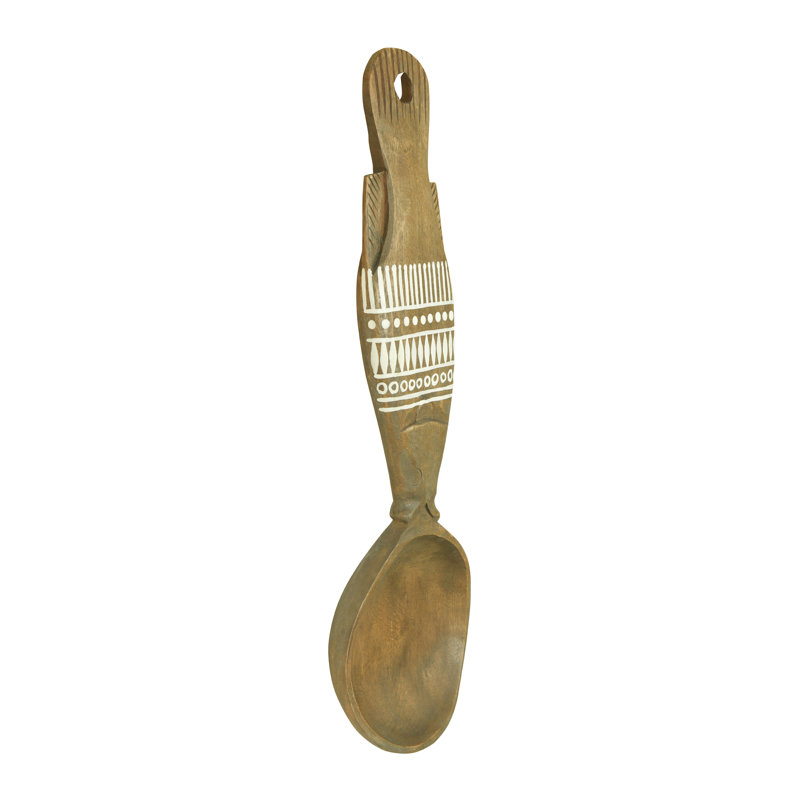 Fish-Shaped 18"H Mango Wood Wall Spoon with Hand-Painted Pattern