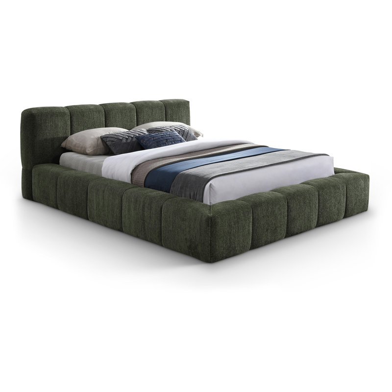 Carlin Chenille Fabric Bed, Queen, Olive Chenille Fabric