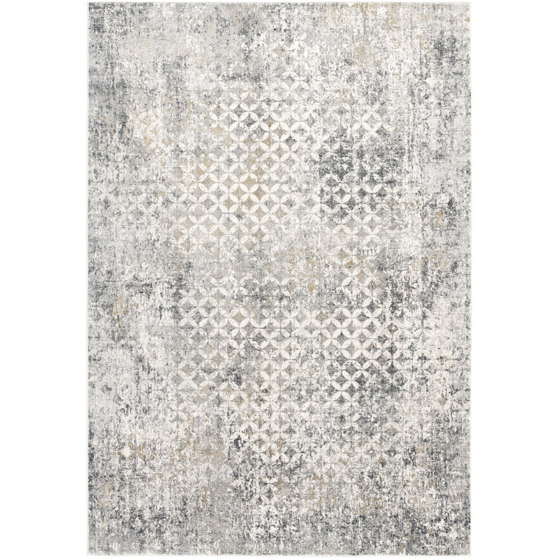Rug Branch Aurelia 4' x 6' (3'9" x 5'6") Grey/Red Distressed Geometric Indoor Area Rug, Comtemporary, Medium Pile, Stain-Resistant Carpet - Living Room, Bedroom, Dining Room, and Kitchen