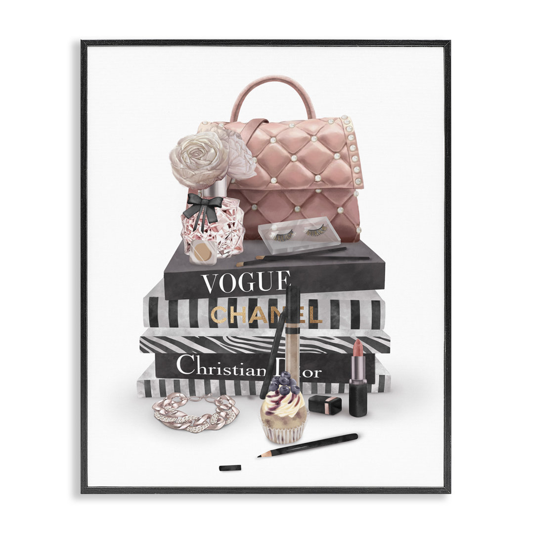 Fashion Bookstack Purse Perfume Pink Glam Design by Ziwei Li - Graphic Art Print House of Hampton® 