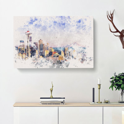 Seattle Skyline Watercolour - Wrapped Canvas