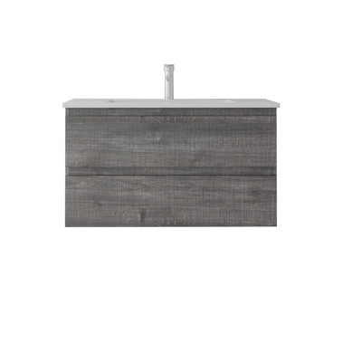 Meuble-lavabo flottant 36 po avec lavabo, porte à fermeture en douceur, lavabo en céramique, contreplaqué 36 po