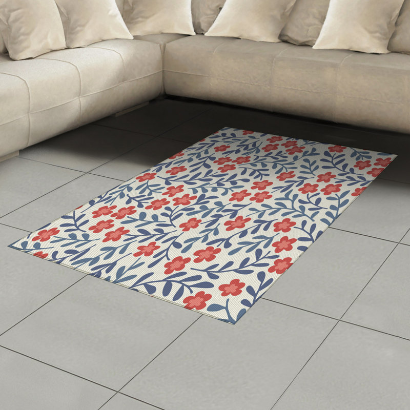 Floral High Density Long Fiber Poly Threads Decorative Area Rug Carpet, Rectangle 4' x 5'8"