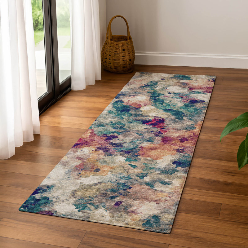 Premium Machine Washable Mayfield AMF2203 abstract Rug, 2'3" x 7'6" Runner, Putty