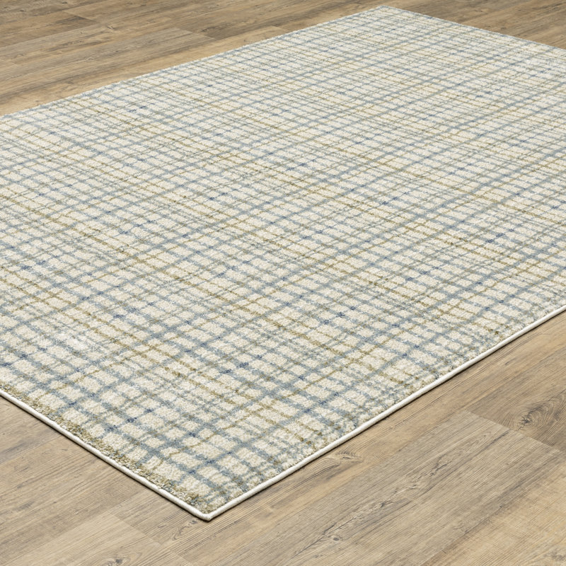 Genesis Distressed Plaid Blue/Green Area Rug, Rectangle 5'3" x 7'