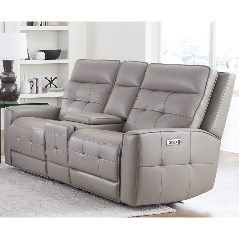 Alvern Power Reclining Zero Gravity Console Loveseat, Gray Genuine Leather