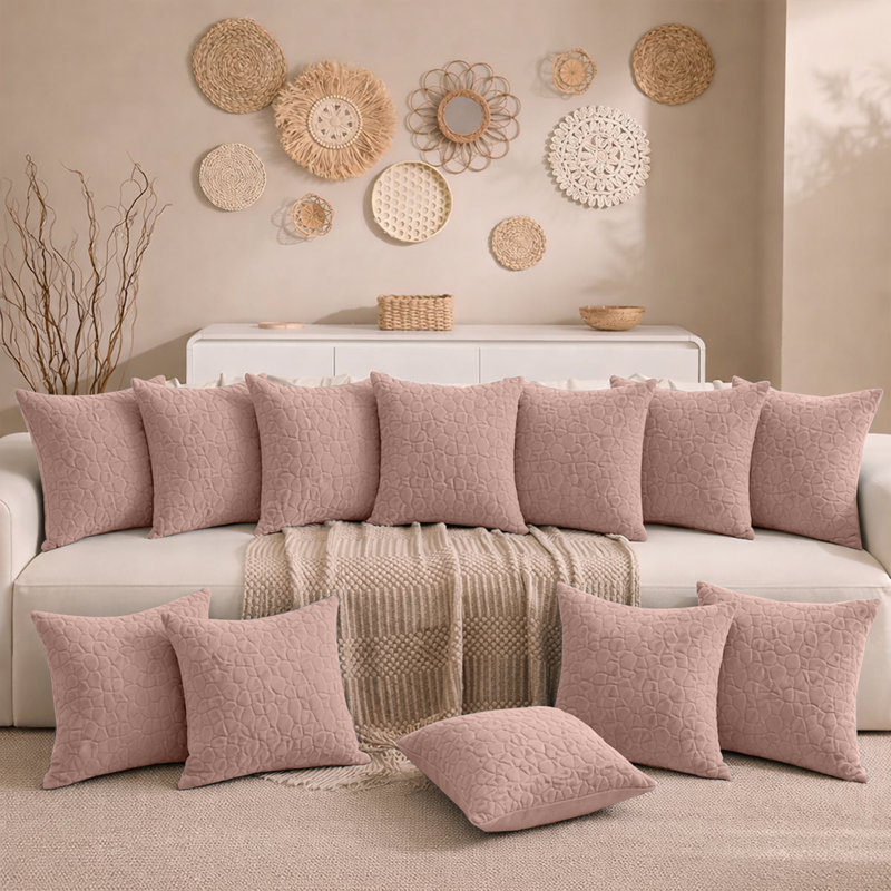 Aspire Homeware Geometric Square Velvet Cushion Covers, Pink, Pack of 12