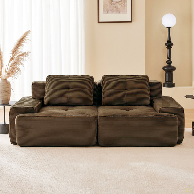 Canapé modulaire en L de 82 po pour salon modulaire en tissu velours côtelé de 82 po avec assise profonde, passepoil perlé, conception capitonnée, sans assemblage, conception antidérapante